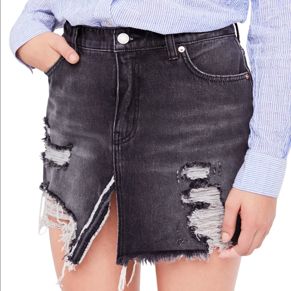 Free people black denim skirt
